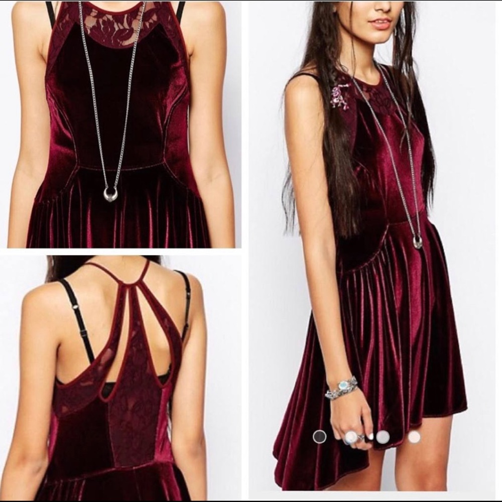Free People Night Shade Velvet & Lace Halter Dress